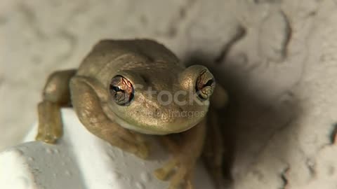 Sweet and clear water frog on a rock by the river