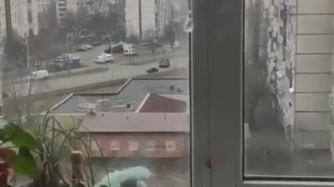 In Ukraine, a Russian tank had driven over the civilian car. Terrifying footage.