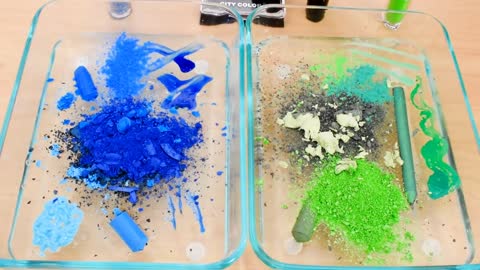 Mixing Makeup Eyeshadow Into Slime ! Blue vs Green Special Series Part 19 Satisf