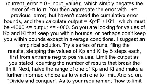 Configuring and limiting output of PI controller