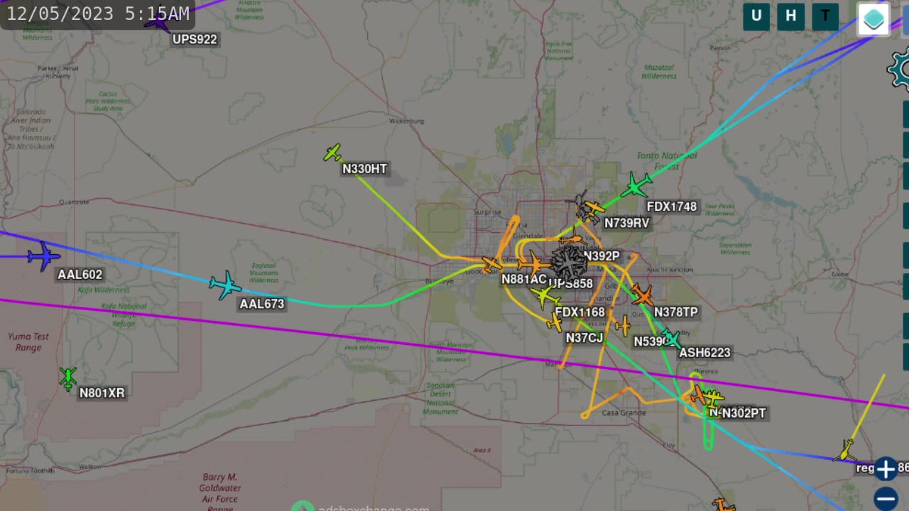 Phoenix Arizona Air traffic Time Lapsed for Dec 6th 2023 -