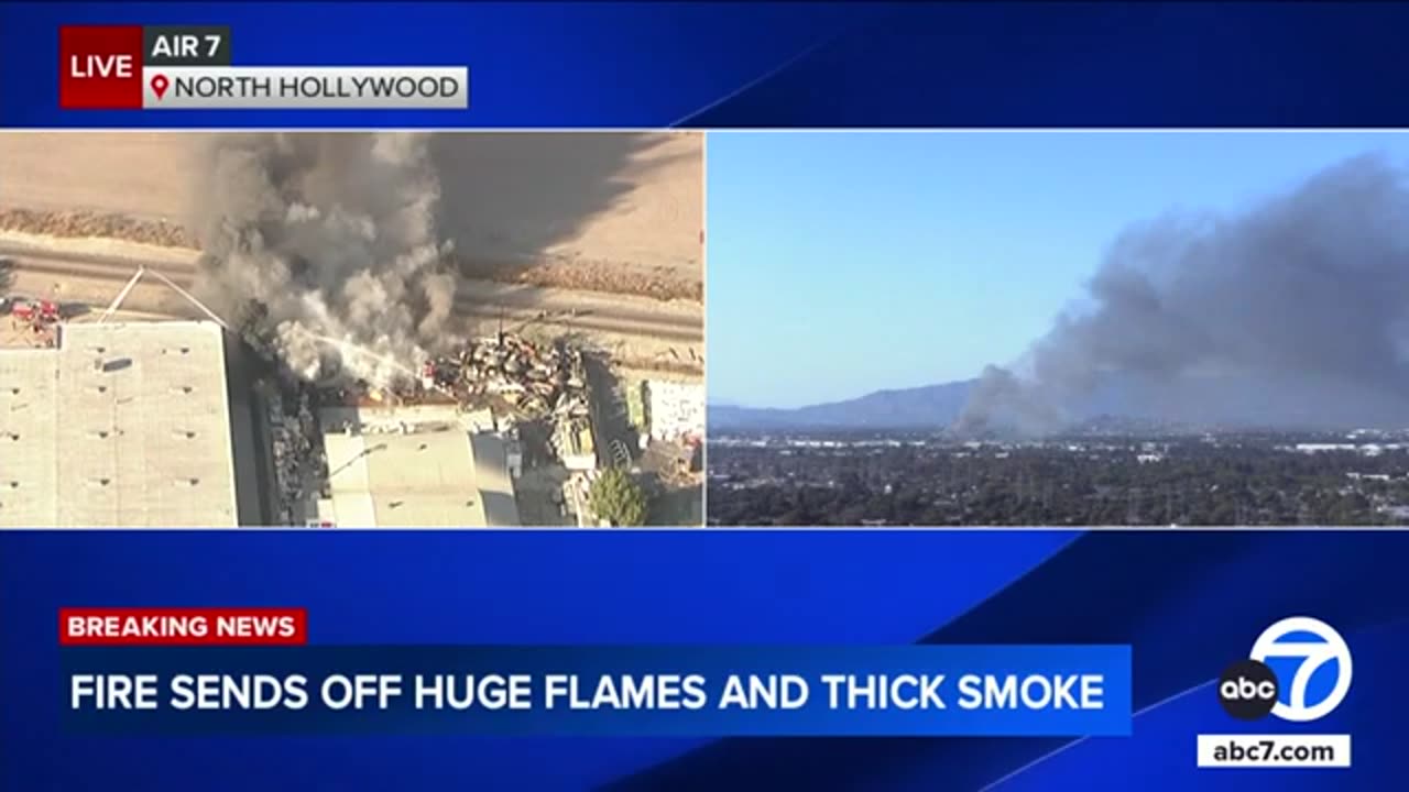 Fire in North Hollywood sends smoke billowing into the air