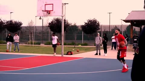 playing basketball at sunset