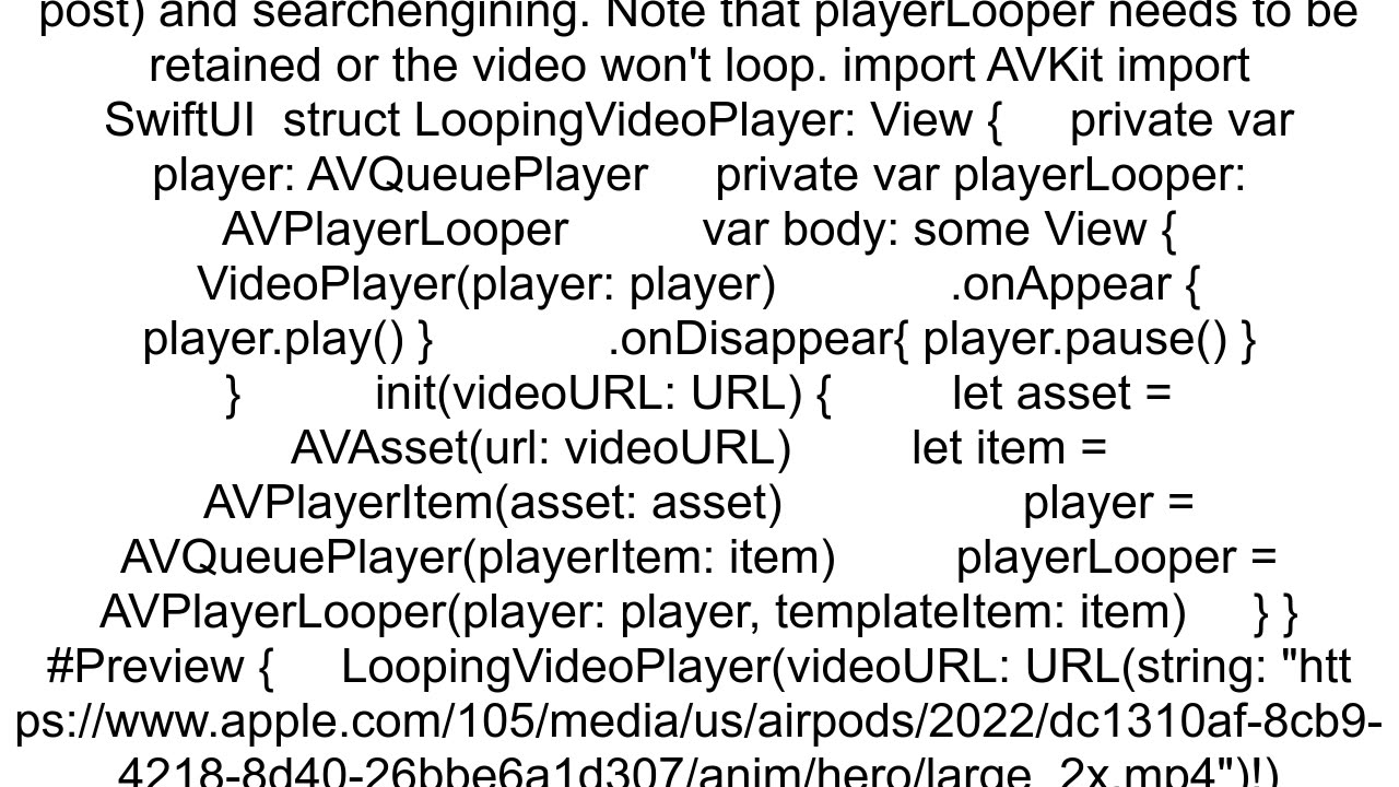 Looping iOS14 VideoPlayer