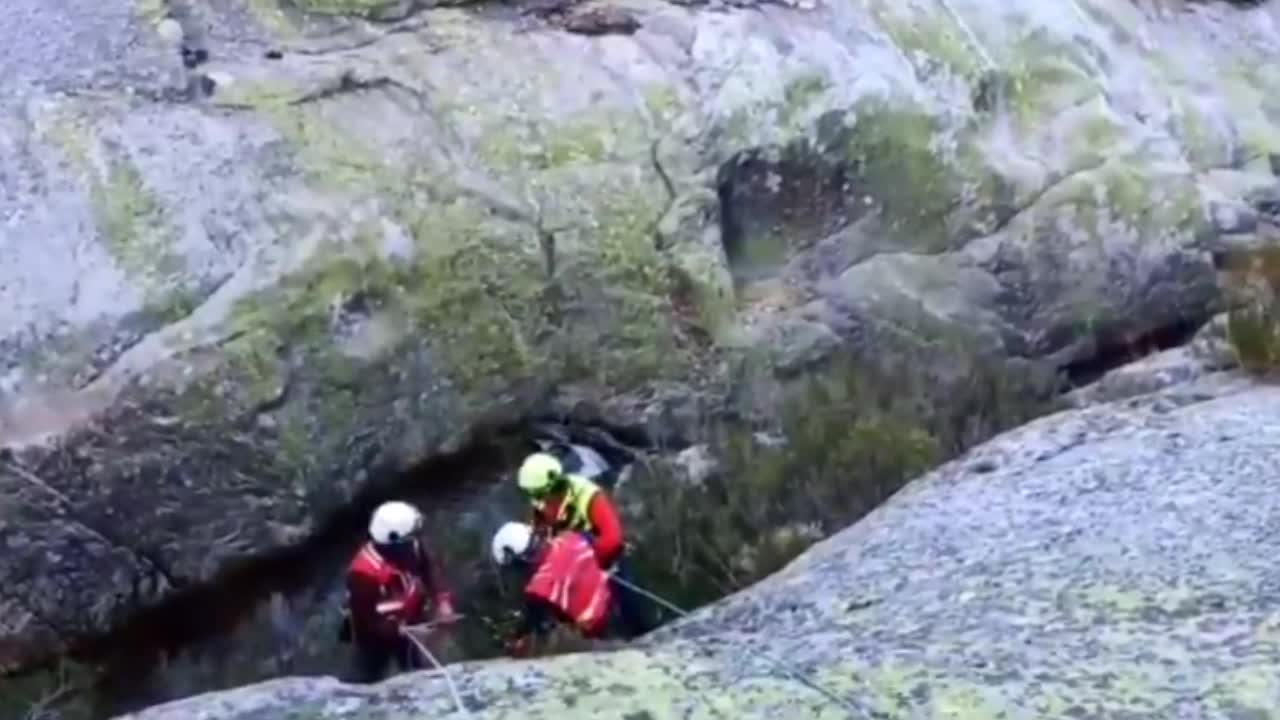 Helicopter Rescue Of Dog Trapped In River Channel