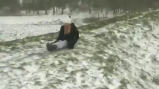Slipped in the snow and fell into the frozen river