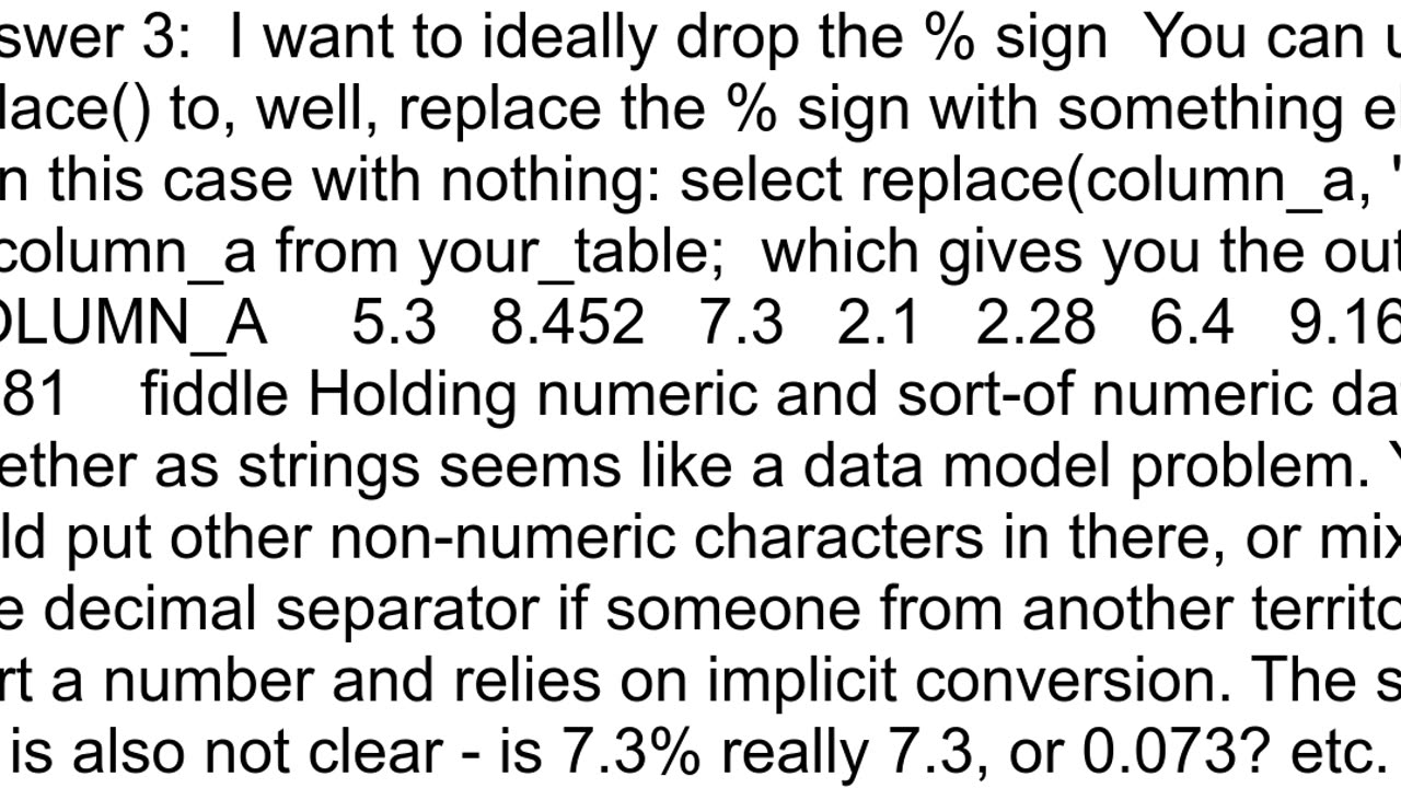 How to exclude values that have a percentage sign in Oracle SQL