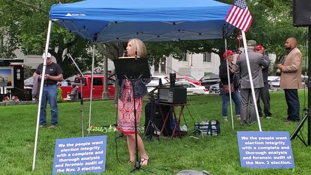 Kate Bossi and many speakers speak at the rally for statewide audit of all ballots in New Hampshire