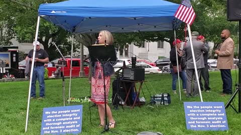 Kate Bossi and many speakers speak at the rally for statewide audit of all ballots in New Hampshire