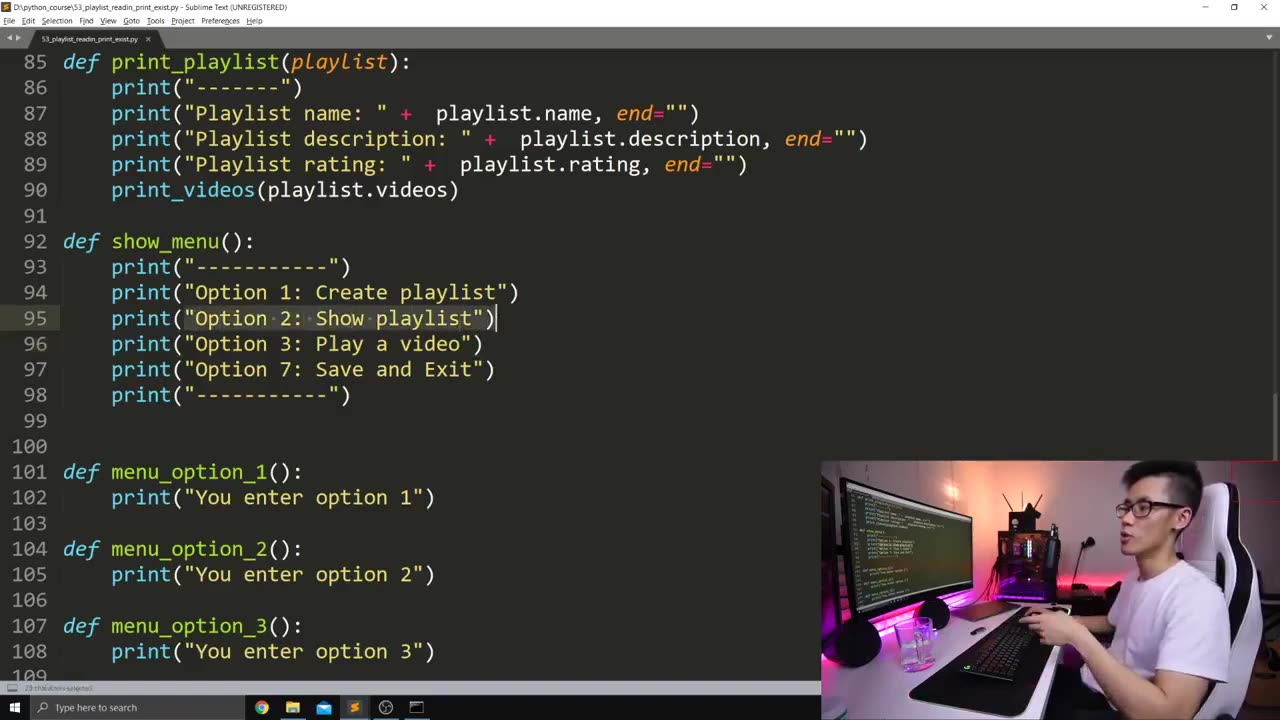 53. Code menu 1,2-Khóa học Lập trình Python- DLTT- Tạo playlist với 7 menu-P10