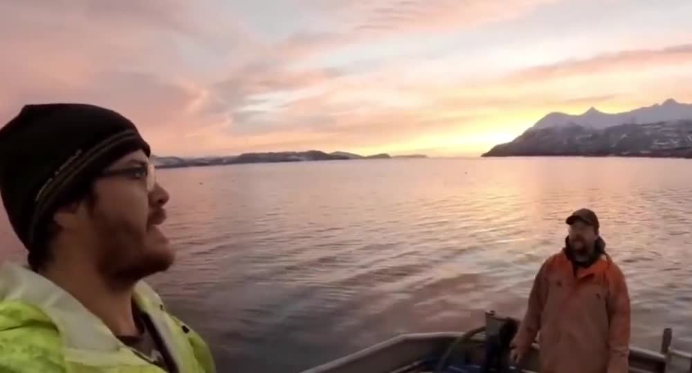 Foreign Alaskan crabber, 30 degrees below zero snow crab fishing scene