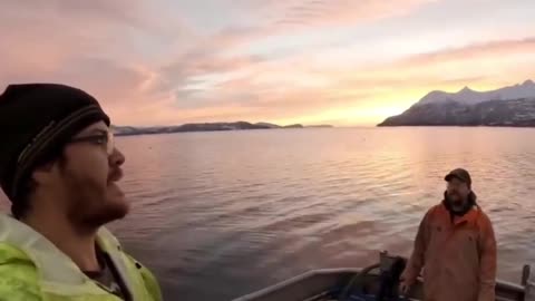 Foreign Alaskan crabber, 30 degrees below zero snow crab fishing scene