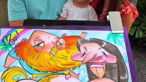 Cute little toddler and her family get a funny drawing bin Mauli