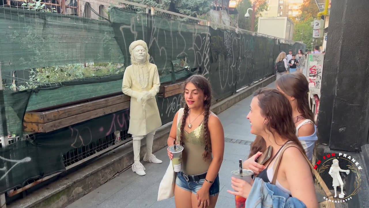 What Happens When You Prank Beautiful Girls in Bucharest with a Human Statue_