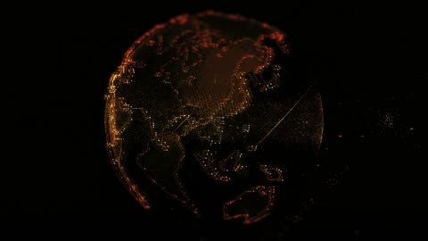 Digital Projection Of The Earth's Mass In Orange Lights