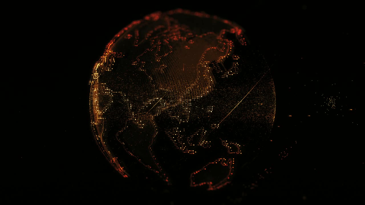 Digital Projection Of The Earth's Mass In Orange Lights