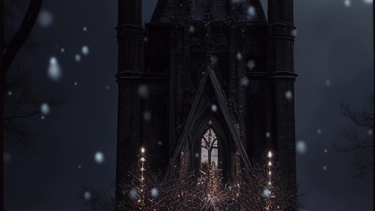 Winter Mystery | Dark Forest House | Snowfall | Snowing | Gothic Art | AI Art