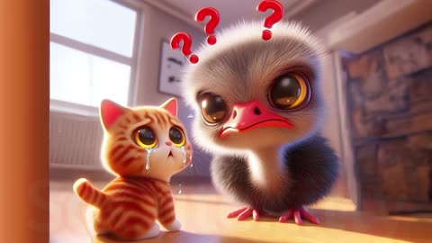 Little orange cat and little ostrich friend #cat #cute #socutekitty #aicats #ai