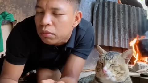 funny guys copying a cat