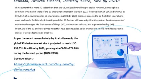 5G Devices Market Size to Reach USD 742.8 billion by 2033 | Straits Research