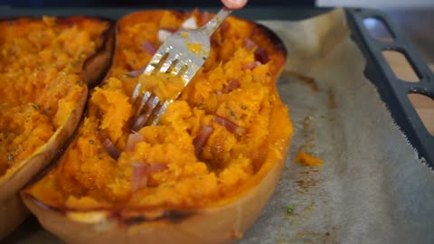 baked stuffed PUMPKIN. oven: 390° fahrenheit