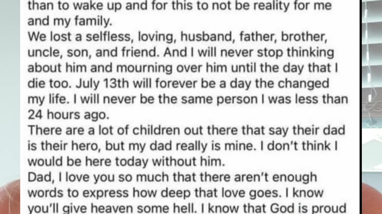 A message from the daughter of Trump's assassin victim: Corey Comperatore.
