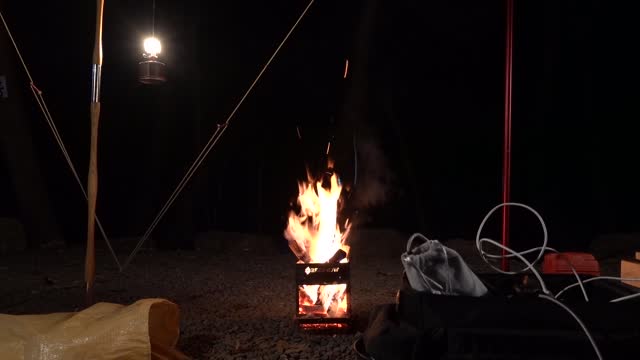 Wooden firewood burns brightly at the brazier 5