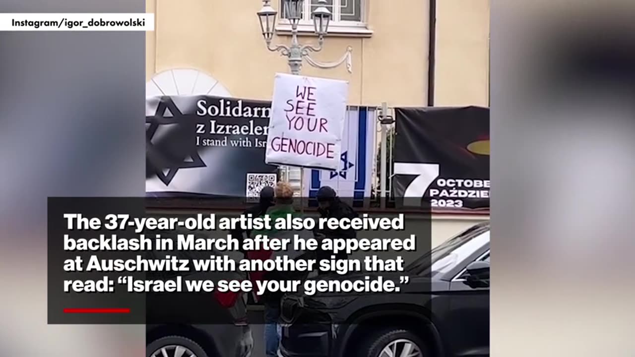 Anti-Israel activist sparks outrage outside Auschwitz with protest stunt