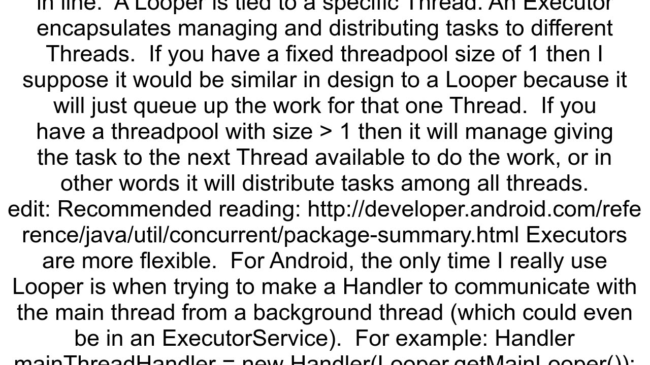 difference between android looper and executor thread pool