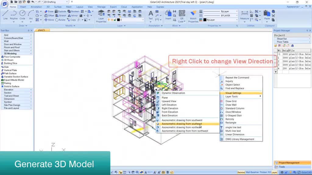 Architecture CAD software tutorials - Generate 3D Model