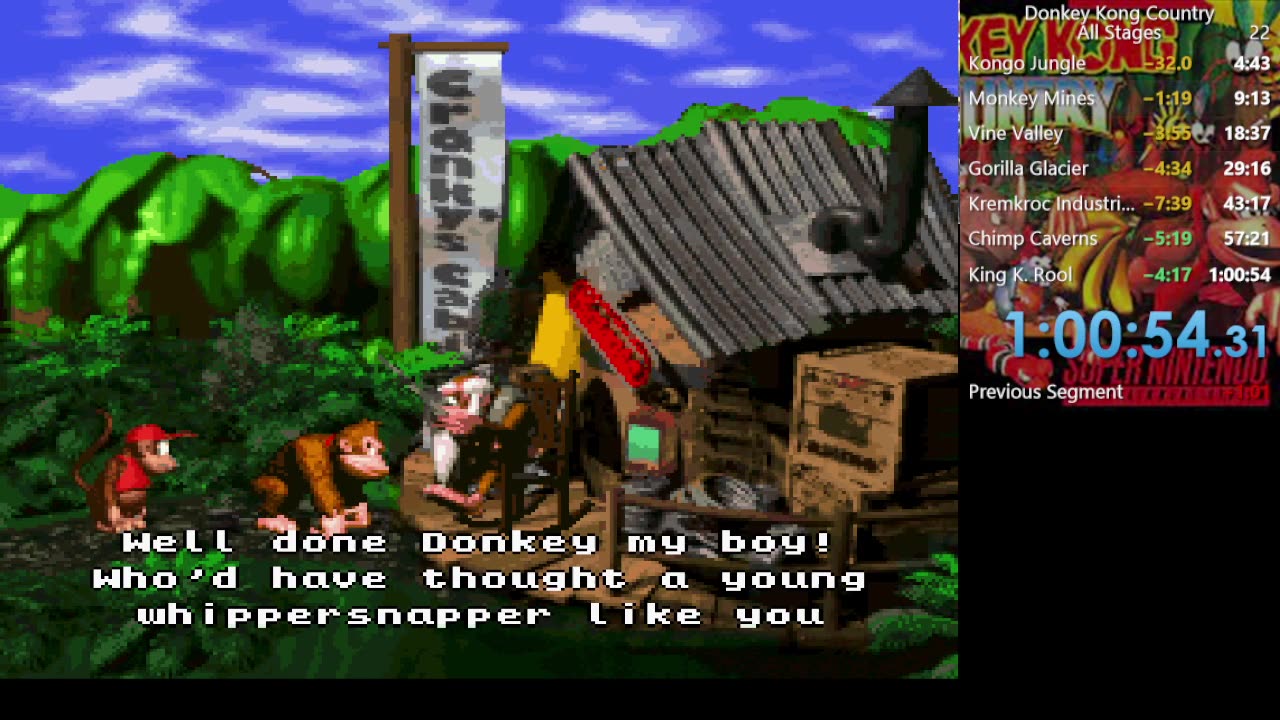 Donkey Kong Country Speed Run PB 1:00:54