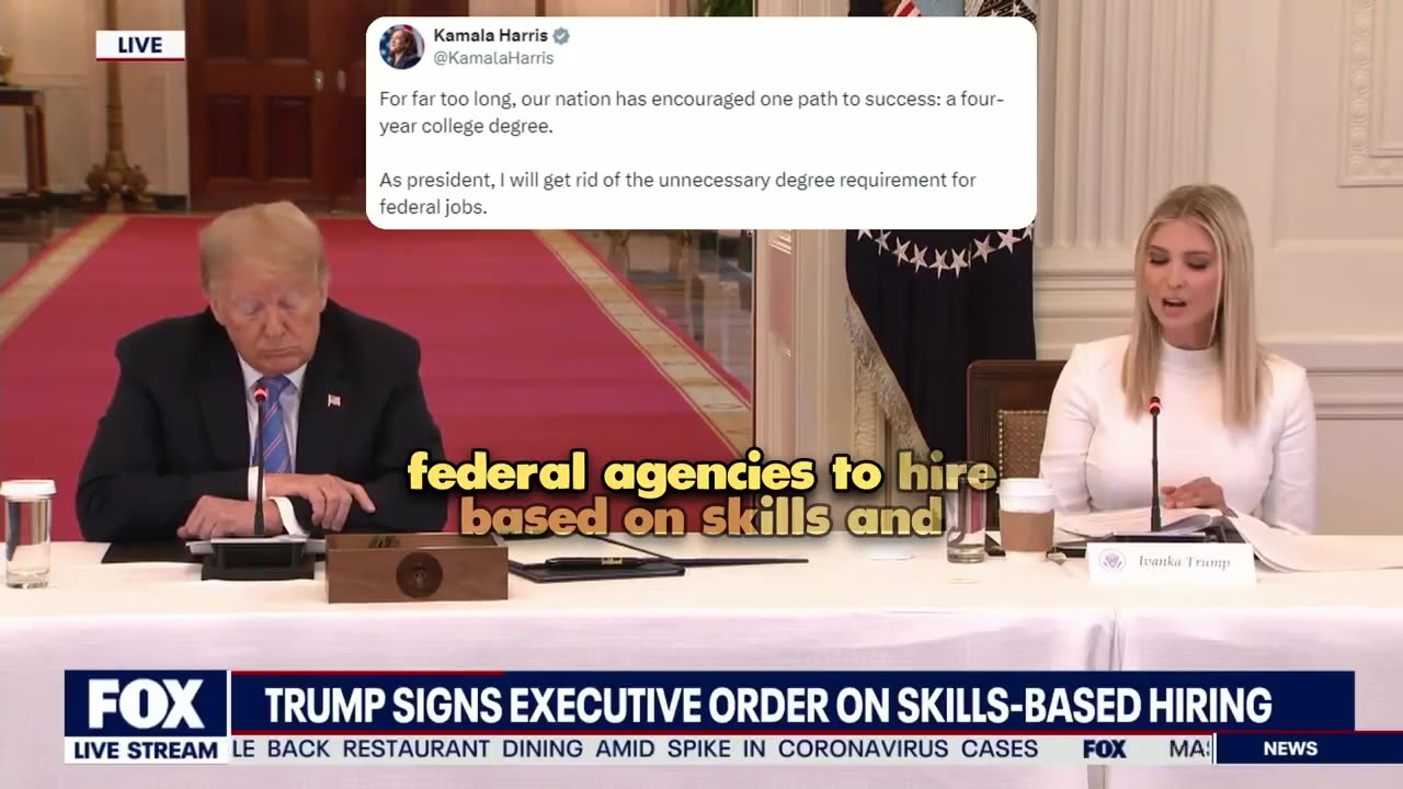 Kamal Harris steals another President Donald Trump Policy. No college degree federal job requirement.