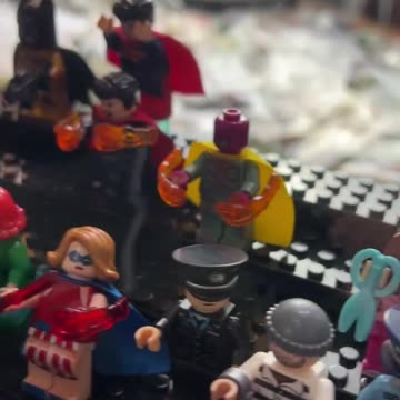 Lego Batman Superman Spiderman Marvel and DC Superheroes mini figures in 4 tier display