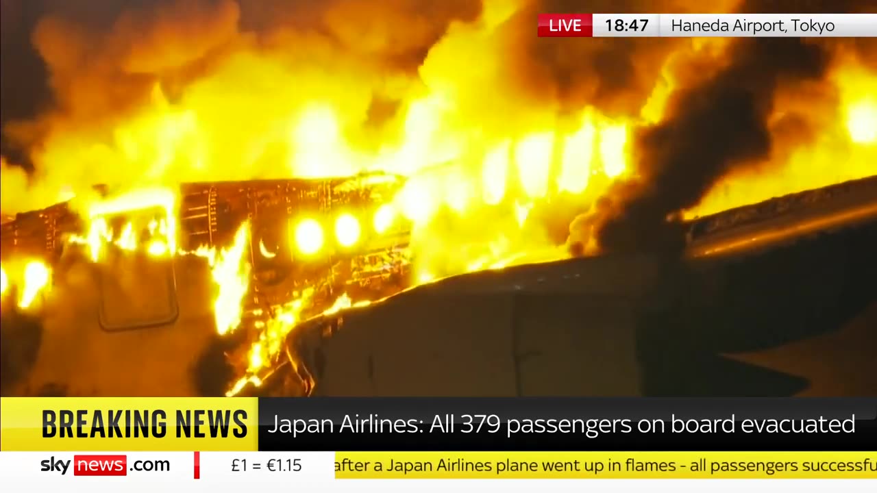 Plane in flames on runway of Tokyo airport 2024