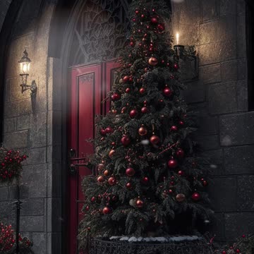 Christmas Tree | Gothic Christmas | Snowing | Snowfall | AI Art