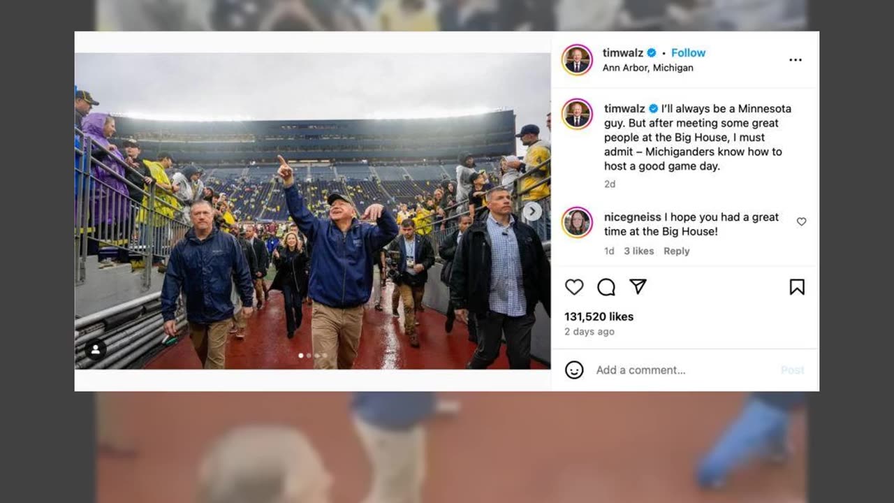 Fact Check: Video Does NOT Show Tim Walz Flipping Off Heckler At Michigan Football Game