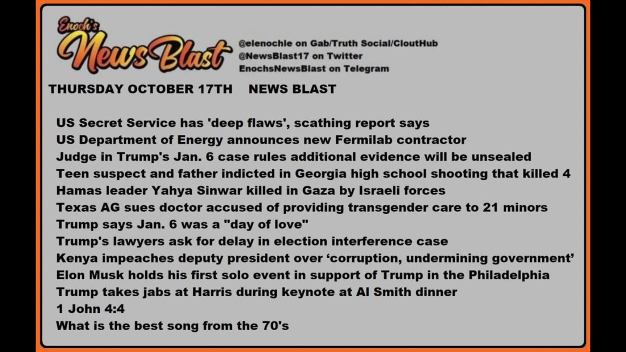 Thursday October 17, 2024 News Blast