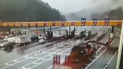 Crazy Accident at the Toll Plaza