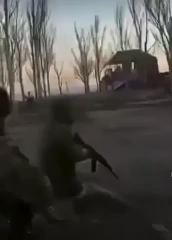 Kaydroov troops firing RPG7s in Mariupol, Ukraine