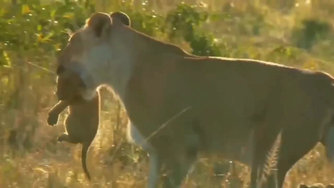 Lion with a Unique Twist: Protecting His Newborn Cub from an Inquisitive Elephant!