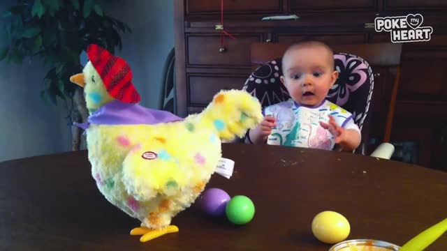 Baby Shocked At Toy Hen Laying Eggs so cute baby..🤩😍🥰