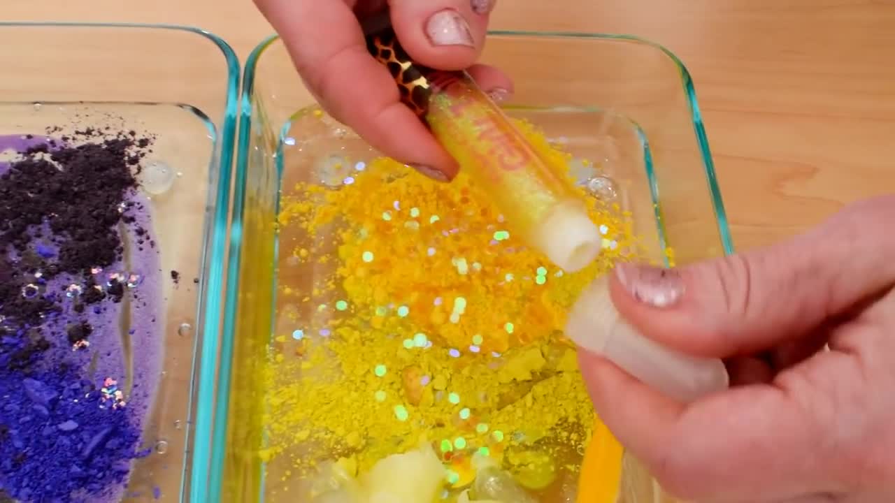 Purple vs Yellow - Mixing Makeup Eyeshadow Into Slime! Special Series 109 Satisf