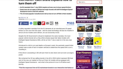 Speed Limiters For All New Cars EU Mandate From 7 July 2024