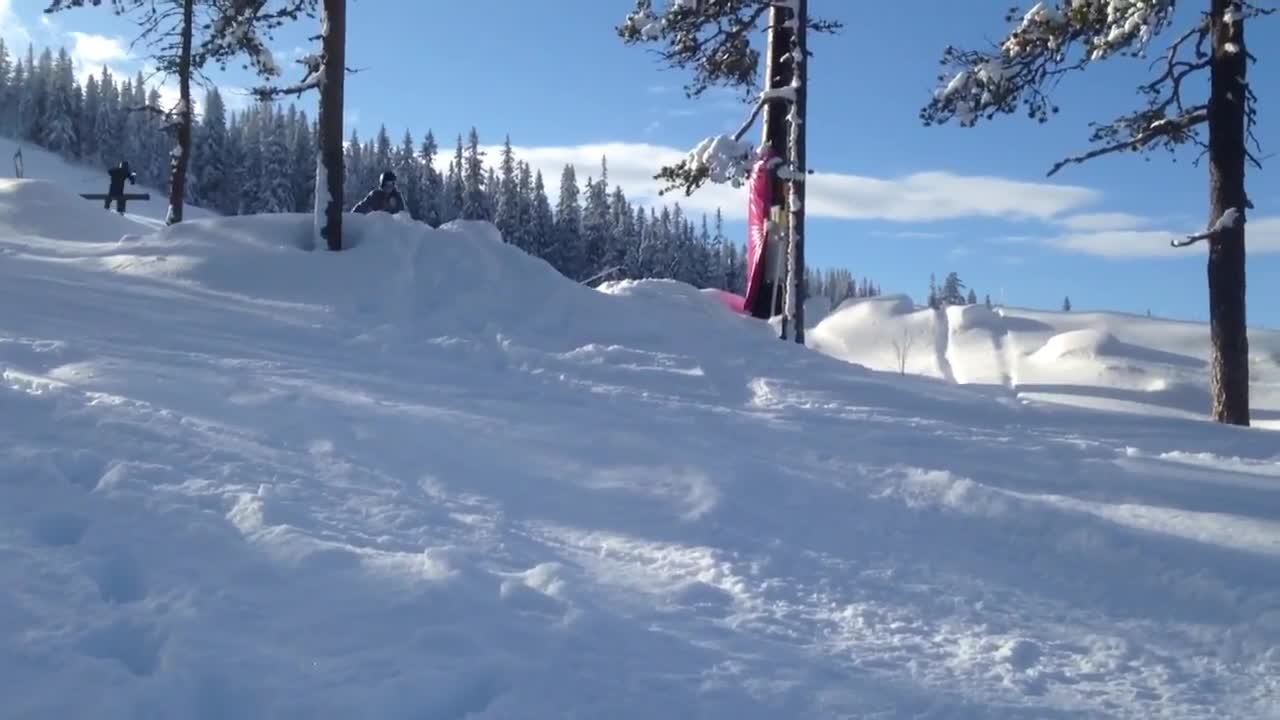 Wooden two tree snow ramp faceplant