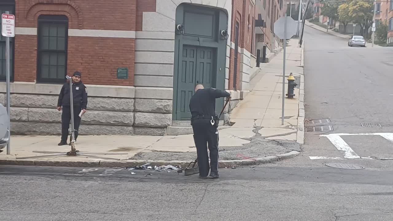 Boston fire department and EMS respond to a two-car accident on Heath Street