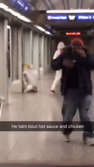 Guy rapping in subway hot sauce and chicken