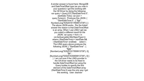 c How to use DateTimeOffset in MongoDB