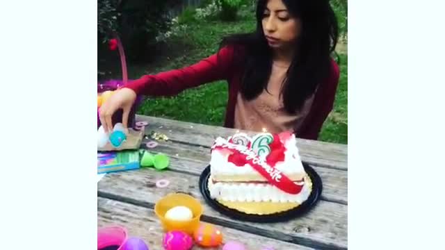 Collab copyright protection - girl birthday table dog licks cake