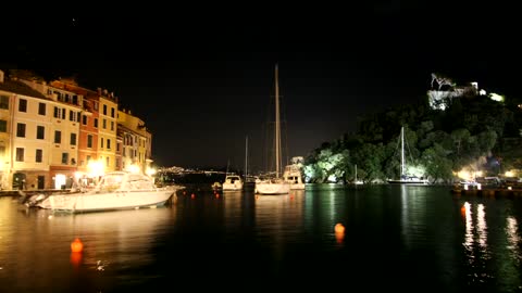 Tourist port in France at night