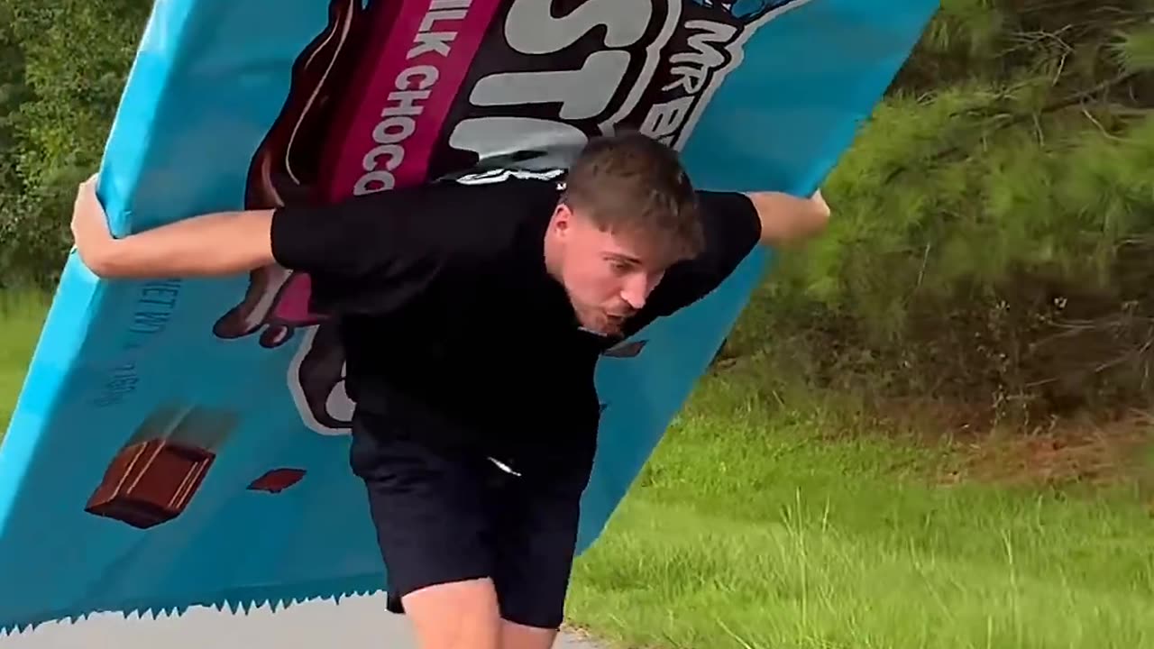 mr beast runing with chocklate